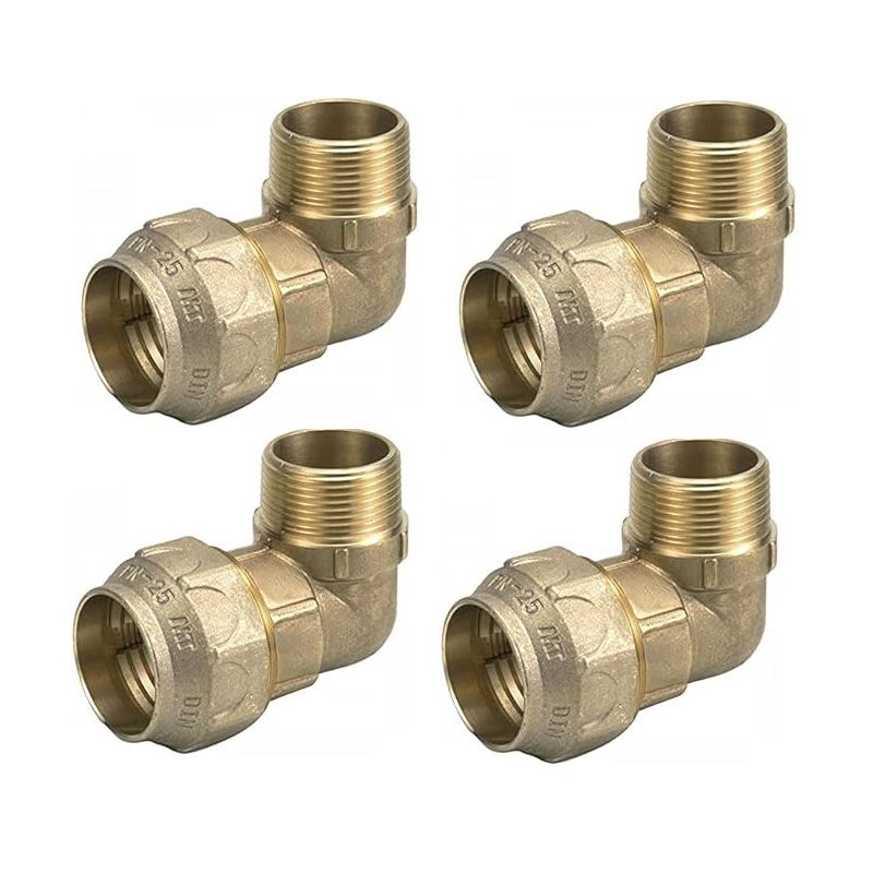 Pack 4 Codo macho Latón 32mm x 1'' para tubería de polietileno 32 mm | Accesorio latón | Certificado Aenor | Codo rosca macho