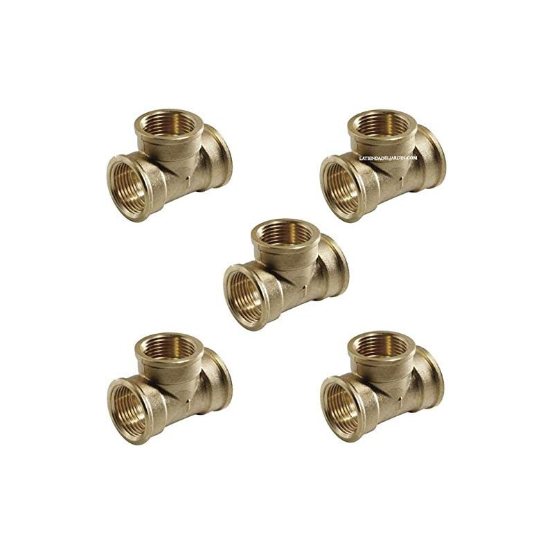 Pack of 5 1" Female Brass Tees | Aenor Brass Fittings | 1" Female Threaded Tee