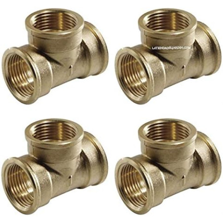 Set di 4 Raccordo a T filettato femmina in ottone 1 1/2'' | Accessorio in ottone Aenor | Unione per Tubi Irrigazione