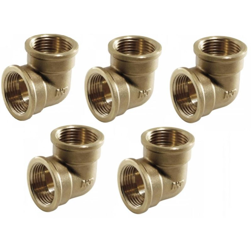 Pack of 5 1/2" Female Brass Elbows | Aenor Brass Fittings | 1/2" Female Thread Elbows