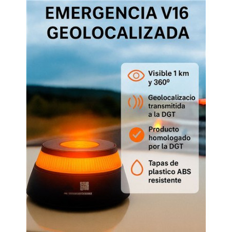 Luz de emergência V16 aprovada pela DGT com geolocalização