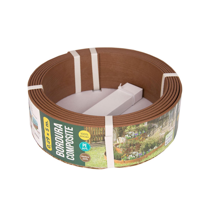 Bordo Composito Marrone 0,09 x 5 metri con uno spessore di 4,5 mm, ideale per giardini