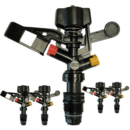 Set di 5 Irrigatore circolare per irrigazione agricola da 1/2''. 7-13 metri. Portata da 0,76 a 1,68 m3/ora