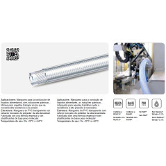 Tuyau en verre transparent (19x26mm, 50m), pvc, conduction 20º à + 60º de liquides, essence, diesel, eau, huile