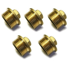 Pack 5 Tapón Latón macho 1'' | Accesorio latón Aenor | Tapón de latón 1'' con rosca exterior