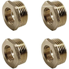 Pack 4 Tuerca latón 2'' x 1 1/2'' | Accesorio laton Aenor | Reductor de latón roscados | Tuerca reducida latón Aire, Agua, Gas