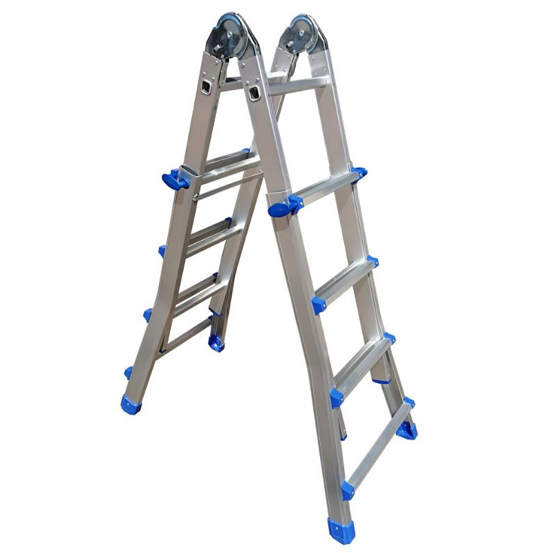 Échelle métallique multipositions en aluminium Litan 7+7 marches. Hauteur de travail maximale : 4,49 m.