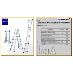 Litan multi-position aluminum metal ladder with 7+7 steps. Maximum working height 4.49 m