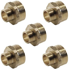 Set di 5 Nipplo in ottone 1'' x 3/4'' | Accessorio in ottone Aenor | Riduzione filettata in ottone | Nipplo di riduzione in otto
