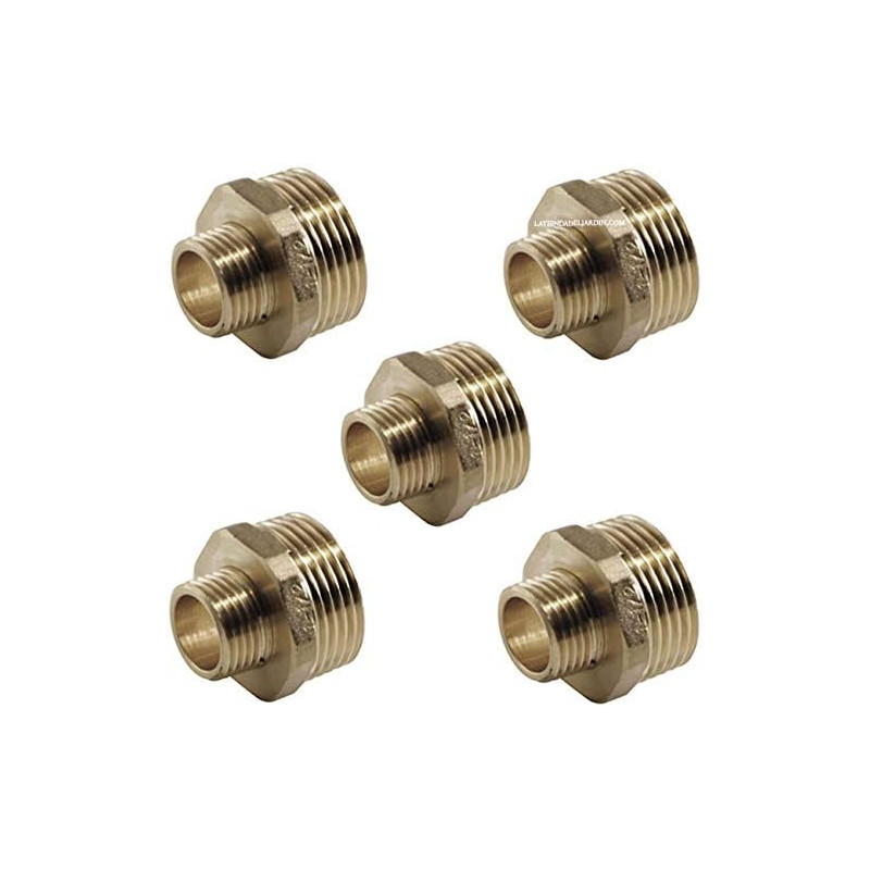 Set di 5 Nipplo in ottone 1'' x 3/4'' | Accessorio in ottone Aenor | Riduzione filettata in ottone | Nipplo di riduzione in otto