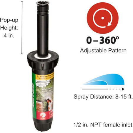 Pack 4 Aspersor emergente profesional 1804 Rain Bird para riego de jardín