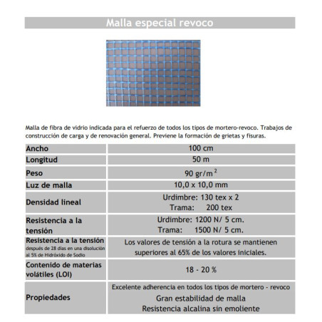 Malla de Fibra de Vidrio 90 g/m² 1×50 m – Refuerzo para Mortero y Revoco Antifisuras