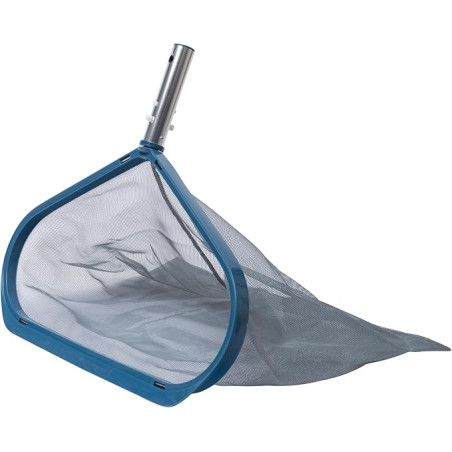 Coletor de folhas para fundo de piscina com estrutura robusta de alumínio e rede durável para remoção eficaz de detritos.