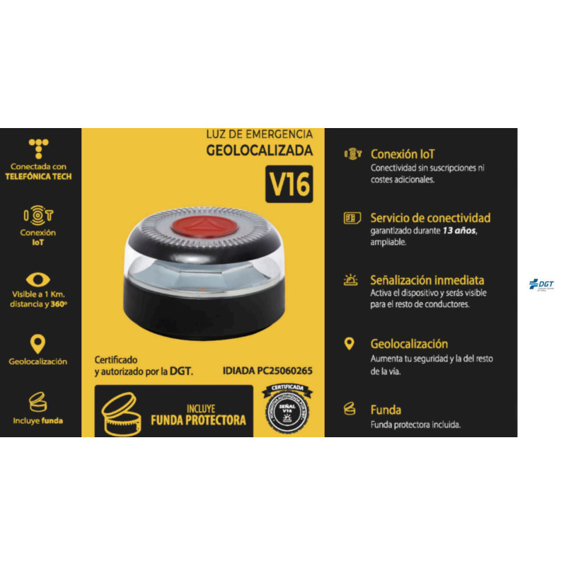 Faro Di Emergenza V16 Omologato DGT Con Geolocalizzatore - Luce Arancione, Visibile A 1 Km, Connessione IoT, Obbligatorio Dal 2026, Include SIM 12 Anni