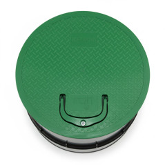 Runder Bewässerungskasten mit Griff, Deckel Ø 25 cm, Boden Ø 33 cm, schwarz und grün, für den Gartenbau