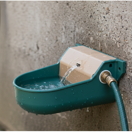 Bebedero Automático de plástico para perros 20x22x10 cm. Trabaja con nivel constante de agua. Permite fijarse a la pared