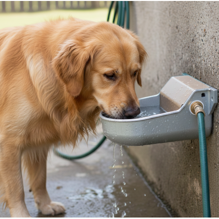 Bebedero automático de Aluminio para Perros. 20 x 22 x 10 cm. Trabaja con nivel constante de agua. Permite fijarse a la pared.