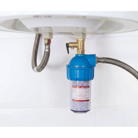 Filtre anticalcaire 1/2" pour chauffe-eau et chaudières avec réservoir et polyphosphates – Protection professionnelle contre le