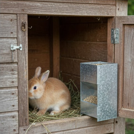 Feeder hopper food dispenser for male rabbits