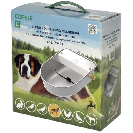 Bebedero automático para perros en acero inoxidable 20x24x10 cm