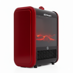  Orbegozo electric fireplace with fire effect and red and black design.  1500 W power with 3 position selector.