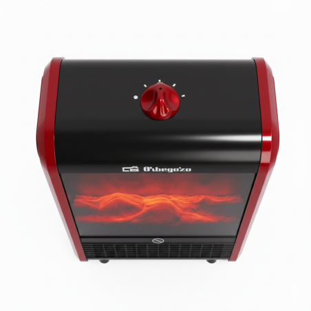 Chimenea eléctrica con efecto fuego real y diseño en color rojo y negro. Potencia de 1500 W con selector de 3 posiciones.