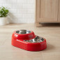 Ciotola Doppia per cani. In acciaio Inox e Antiscivolo. Capacità: 350 ml e 380 ml. Rosso, 35x21x10 cm