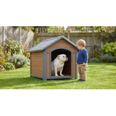 Hundehütte aus PVC mit abnehmbarem Dach, Modell Málaga, 118x108x109 cm. Große Haltbarkeit und Widerstandsfähigkeit