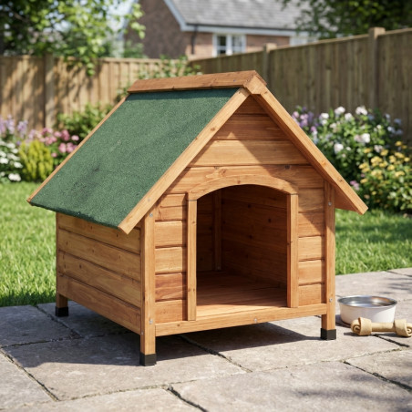 Holzhütte für große Hunde. Außenmaße: 88x98x97 cm, Innenmaße: 66x75x72 cm. Satteldach. Langlebigkeit und Widerstandsfähigkeit