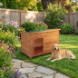 Wooden doghouse with flat roof