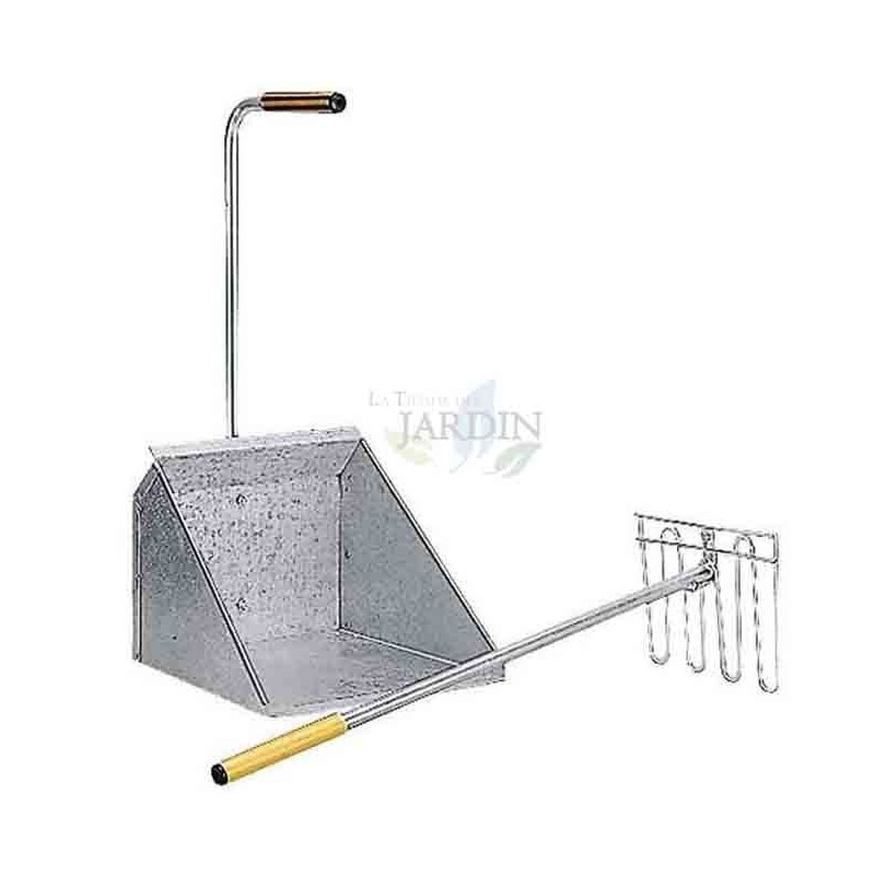 Sheet metal manure catcher with rake Sheet metal manure catcher with rake
