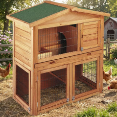 Poulailler en bois de Prague 102x55x100 cm, Cabane en bois pour poules à deux niveaux avec deux portes