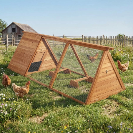 Pollaio in Legno Triangolare per Galline o Conigli, 280 x 100 x 80 cm. Pollaio con fondo Aperto e Maniglia Superiore