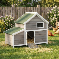 Gallinero de madera Francia | 119x77x98 cm | Cabaña impermeable y pintada | Con ventana y puerta de entrada