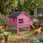 Pollaio in Legno Rosa a 2 Piani per Galline 111x100x100 cm con Nido Elevato e Parco Inferiore