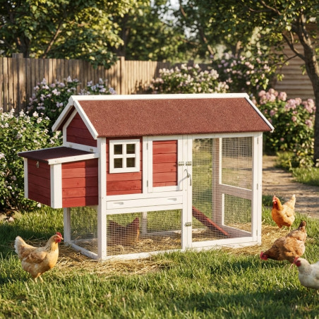 Gallinero de Madera Budapest 171x81x110 cm | Caseta para Gallinas | Pintada e Impermeable | Con 2 Niveles entre Nido y Parque
