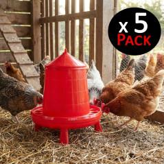 Set di 5 Mangimi con Piedi per Uccelli e Galline da 4 Kg | 30x30x50 cm | Antigaspi | Appesi o Fissi | Colore Rosso