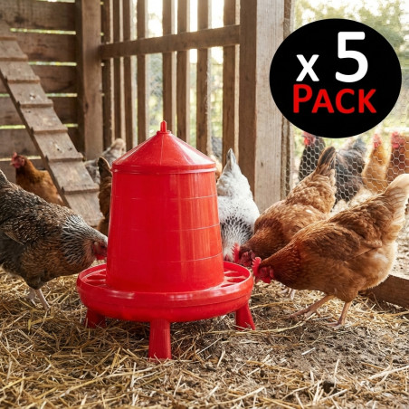 Set di 5 Mangimi con Piedi per Uccelli e Galline da 4 Kg | 30x30x50 cm | Antigaspi | Appesi o Fissi | Colore Rosso