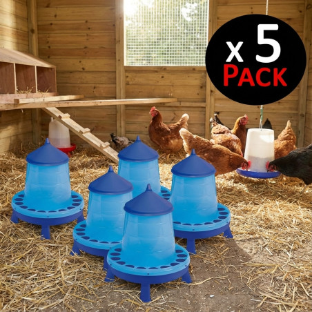 Lot de 5 Tremi Plastique Volailles bleu 4 Kg pour poulets, avec pieds, 30x30x50 cm