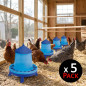 Set di 5 Mangiatoie con Piedini per Polli e Uccelli | Capacità 4 kg | 30x30x50 cm | Plastica Resistente | Colore Blu