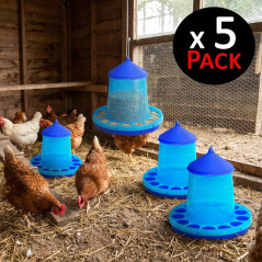 5 Stück Futtertröge für Vögel und Hühner | 2 kg Kapazität | 25x25x34 cm | Robustes Plastik | Farbe Blau