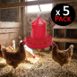Lot de 5 Tremi Plastique Volailles rouge 2 Kg pour poulets, sans pieds, 25x25x34cm | Plastique résistant | Rouge