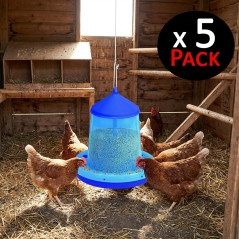 Lot de 5 Trémies Mangeoires pour Oiseaux et Poules | Capacité de 8 kg | 38x38x60 cm | Plastique Résistant | Couleur Bleue