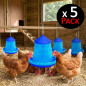 Set di 5 Mangiatoie Mangiatoie per Uccelli e Galline | Capacità 8 kg | 38x38x60 cm | Plastica Resistente | Colore Blu