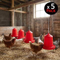 5 Stück Futtertröge für Vögel und Hühner | 8 kg Kapazität | 38x38x60 cm | Robustes Plastik | Rote Farbe