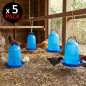Pack de 5 Bebederos para Gallinas 3 Litros | 23x22 cm | Plástico Resistente | Ideal para Terreno o Colgar | Sin Patas | Azul