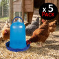 Set di 5 Abbeveratoi per Galline 3 Litri | 23x22 cm | Plastica Resistente | Ideale per il Terreno o da Appendere | Senza Piedi |