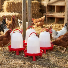 5 Stück Hühnertränken 8 Liter | 32x37 cm | Robustes Plastik | Ideal zum Aufhängen oder Aufstellen | Mit Standfüßen | Rot