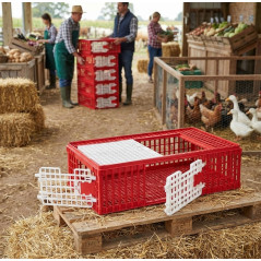 Cage de Transport en Plastique avec Porte Frontale/Coulissant pour Élevage/Agriculture/Oiseaux 95x57x29 cm