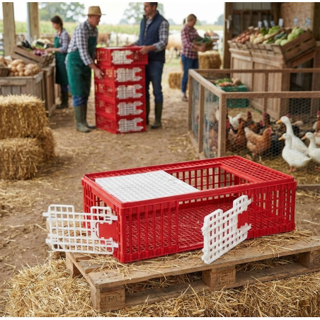 Gabbia di Trasporto in Polietilene per Uccelli, Bestiame e Agricoltura | Impilabile | Smontabile | 95x57x29 cm | Con 3 Porte